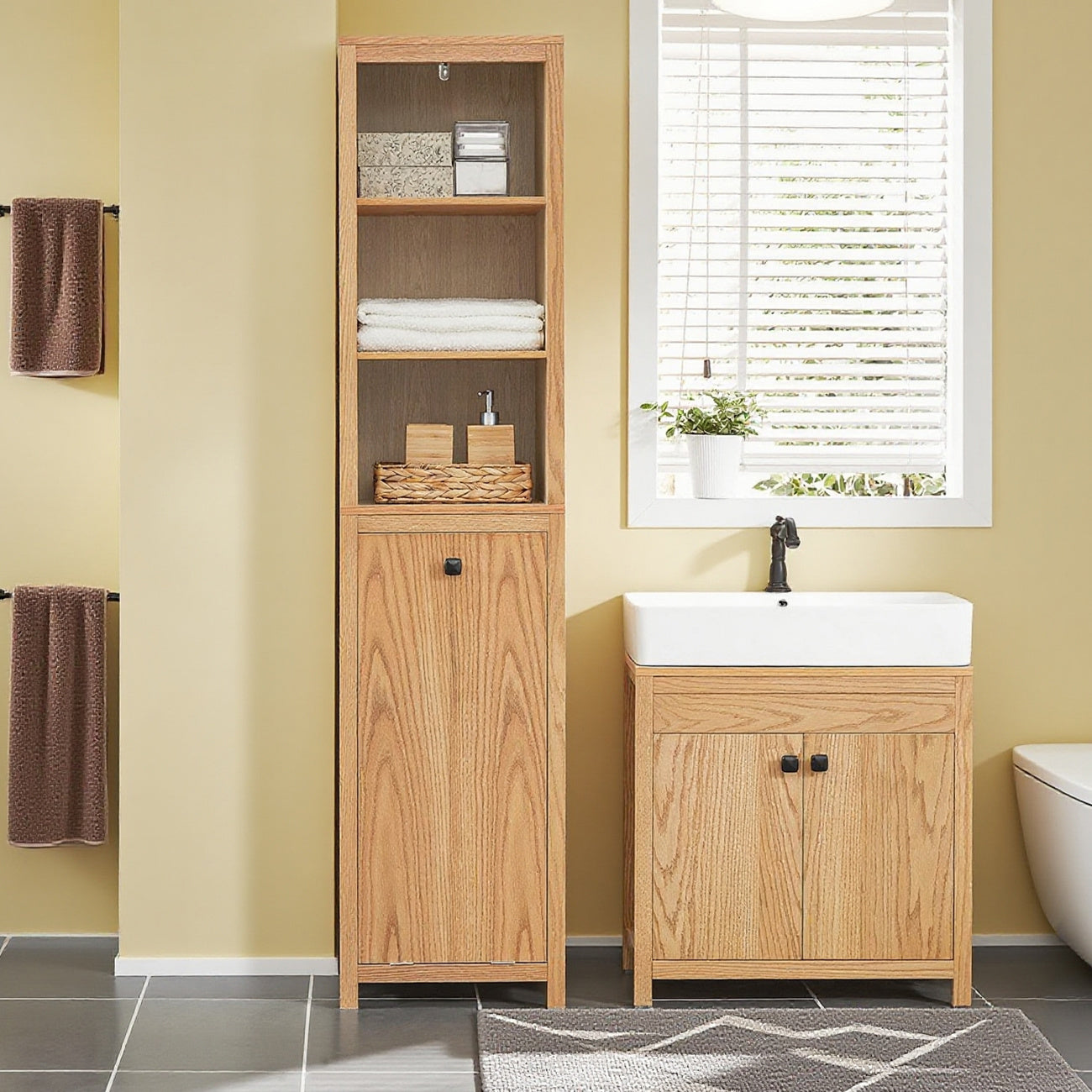 Badkamerkast – Badkamermeubel – Kolomkast – Opbergkast – Wastafelonderkast – Hoog – Met Wasmand en 3 Legplanken – MDF & Spaanplaat – 172x40x35 cm