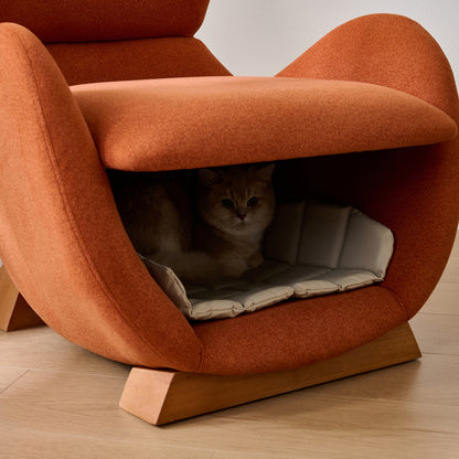 Walvishaai Loungestoel – Designstoel – Fauteuil – Relaxstoel – Accentstoel – Baksteenrood – Krasbestendige Stof – Comfortabele Gevoerde Zitplaats