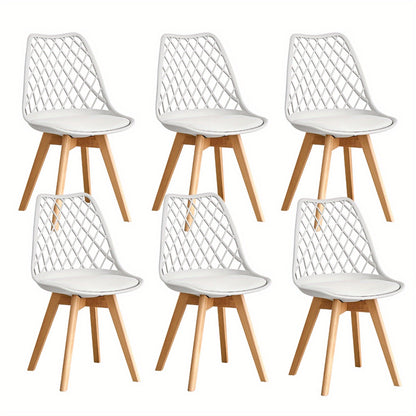 Set van 6 Eetkamerstoelen – Scandinavische Stijl, Mesh Rugleuning & PU Zitting – Beukenhouten Poten, Multifunctioneel voor Keuken, Woonkamer en Kantoor