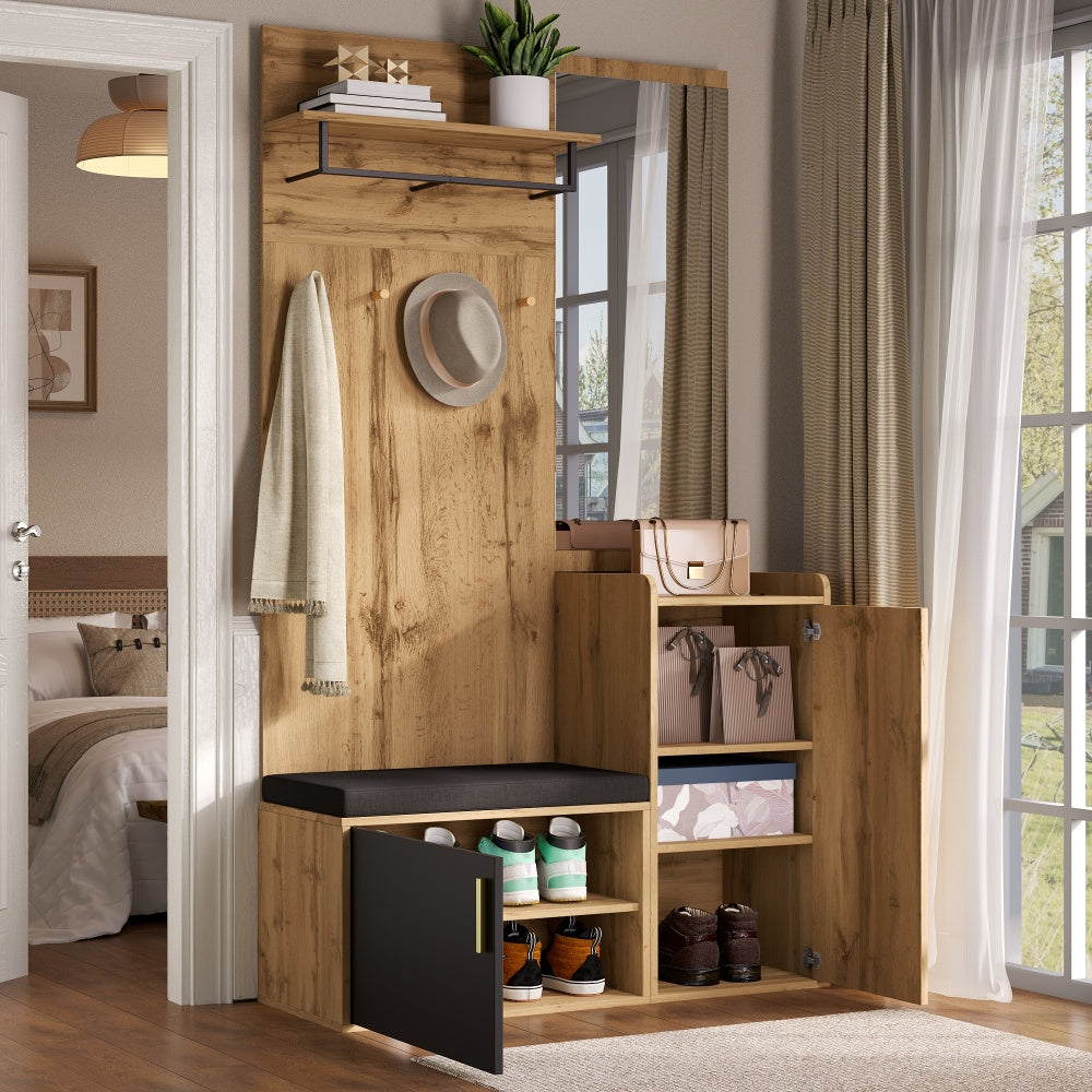 Halmeubel – Kapstok – Schoenenkast – Spiegel – Zitbank – Compact en ruimtebesparend – Duurzaam materiaal zonder hout