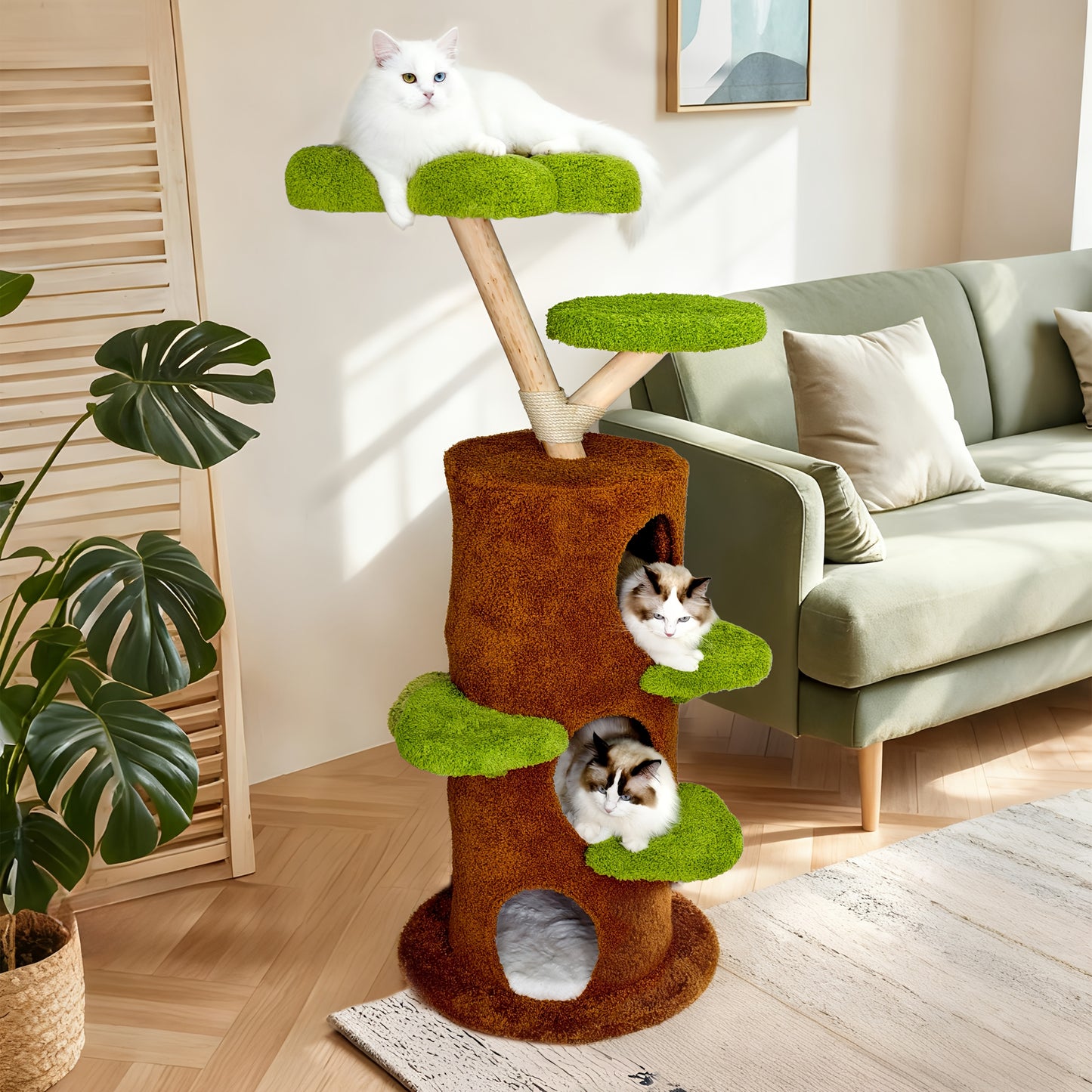 Bingopaw Cat Tree 148cm, Sturdy and Durable Cat Scratching Post, Cat Furniture with Toy Ball and Cat Condo, Cat Climbing Tree, Cat House, Cat Scratching Tower, Solid Wood Material, Large Cat Trees for Indoor Cats, Cat Tree fo