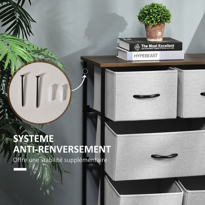 Opbergkast – Dressoir – Kast – Ladeblok – Stoffen Lades – Grijs – Compact Hoog Design – Metalen Frame & MDF Bovenblad