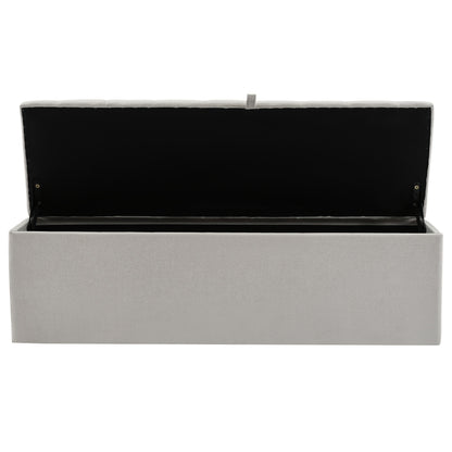 Opbergbank – Opbergbank – Zitbank – Opbergmeubel – Linnen Bank – Soft Cushion Bench – Lichtgrijs Linnen – Metalen Scharnieren – 141x41,5x47 cm – Multifunctioneel Compact