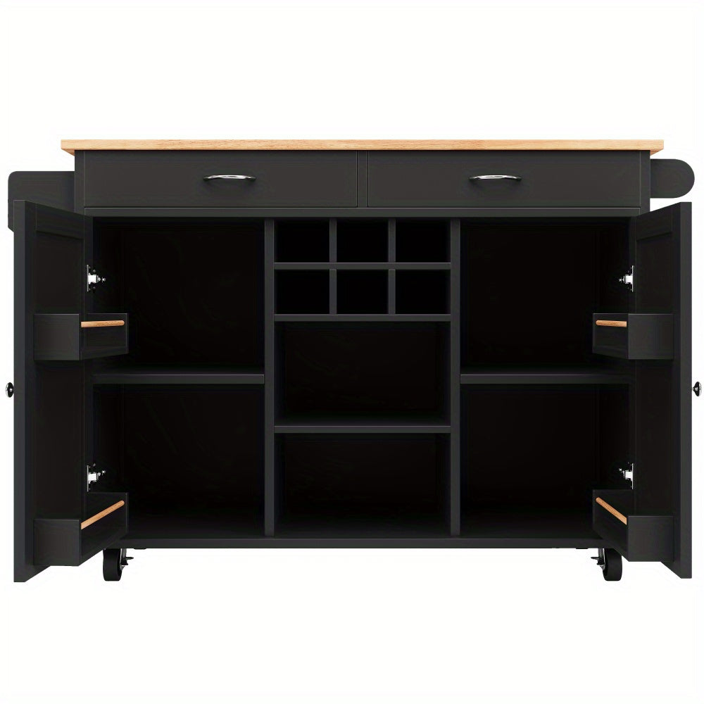 Keukeneiland – Keukentrolley – Keukenkast – Serveerwagen – Eettafelwagen – Mobiel Met Opbergruimte – Compact Design 102x45x92 cm – Duurzaam Niet-Houten Materiaal – Zwart