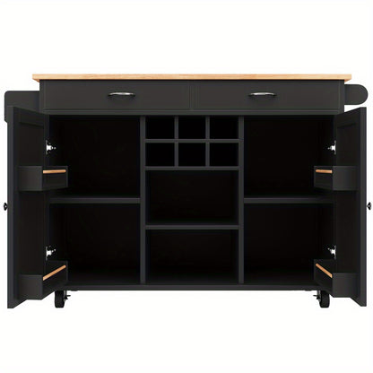 Keukeneiland – Keukentrolley – Keukenkast – Serveerwagen – Eettafelwagen – Mobiel Met Opbergruimte – Compact Design 102x45x92 cm – Duurzaam Niet-Houten Materiaal – Zwart