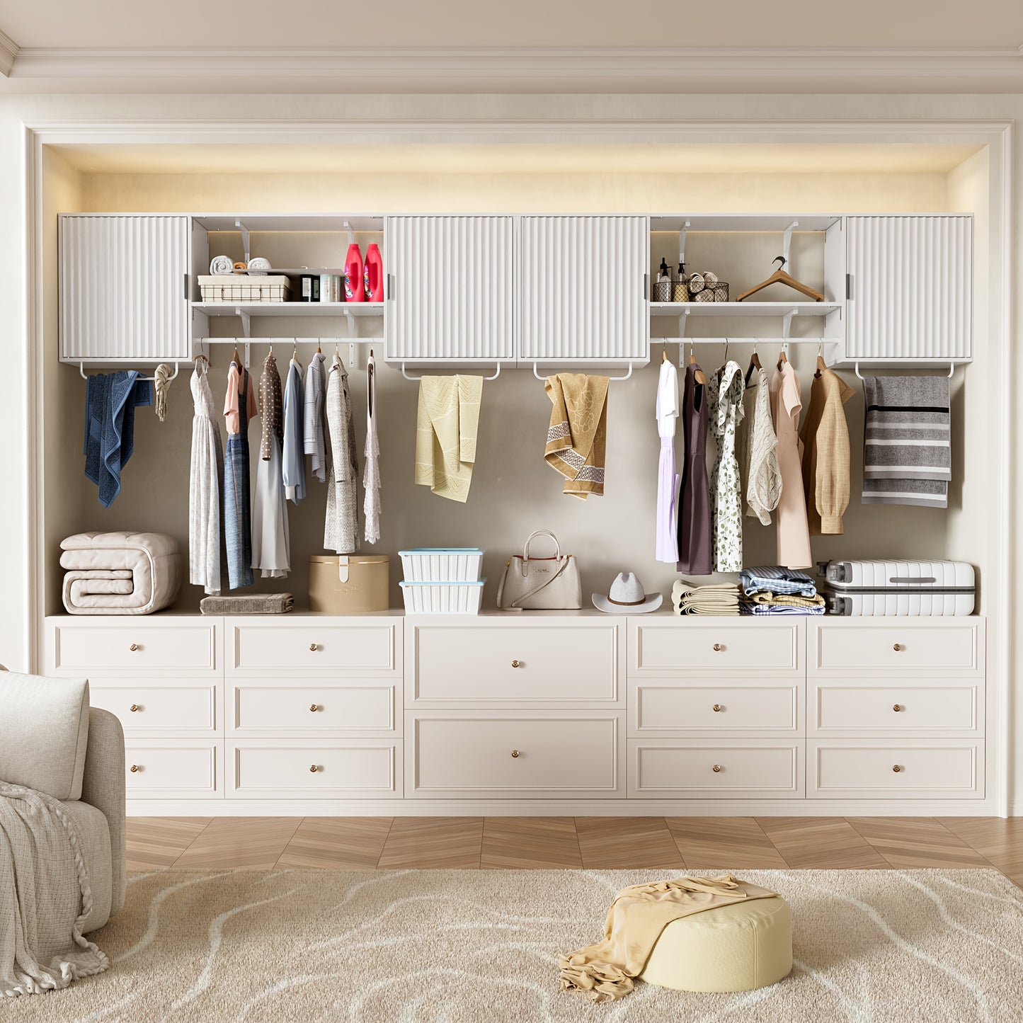 Waskamerkast – Wandkast – Opbergkast – Kledingkast – Badkamerkast – 166 cm Breed – Hoogwaardig Houtmateriaal – 3 Hangstangen & Verstelbare Planken – Fris Wit