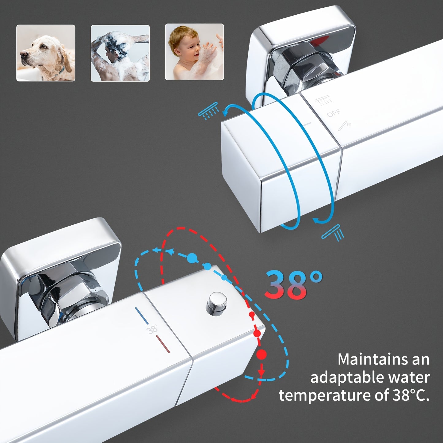 Thermostatische Douche- en Badset – Douchekraan – Mengkraan – Badmengkraan – Douchethermostaat – Roestvrij Staal – Thermostatisch Waterbeheer – Wandmontage