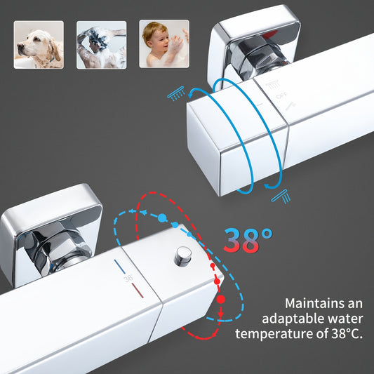 Contemporary Wall-Mounted Thermostatic Shower System with Bathtub - No Electricity Needed, Battery-Free, 38°C Constant Temperature, Durable Metal Construction for Modern Bathrooms, Bathroom Upgrade, Sleek Design, Highquality