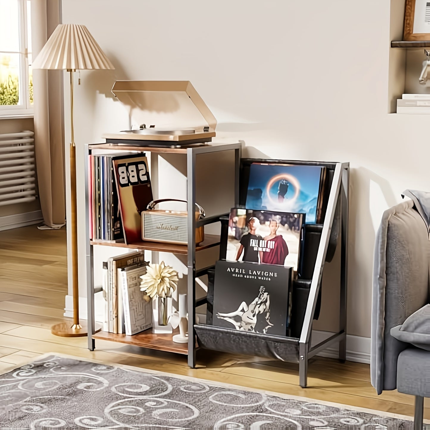 Platenspelermeubel – LP Kast – Platenspelerstandaard – Vinyl Rek – Platenkast – Ruim Opbergmeubel Tot 300 Platen – Hout Met Metaal