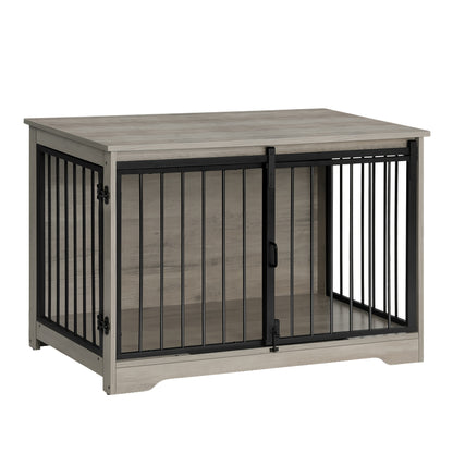 Hondenbench – Hondenkooi – Hondenkist – Hondenren – Hondenhok – Modern Licht Ivoor – Schuifdeuren Met Dubbel Sluitsysteem – Stevig Antiknaagsysteem – Geschikt Voor Kleine Tot Grote Honden – 60x100x68 cm – Hout En Staal