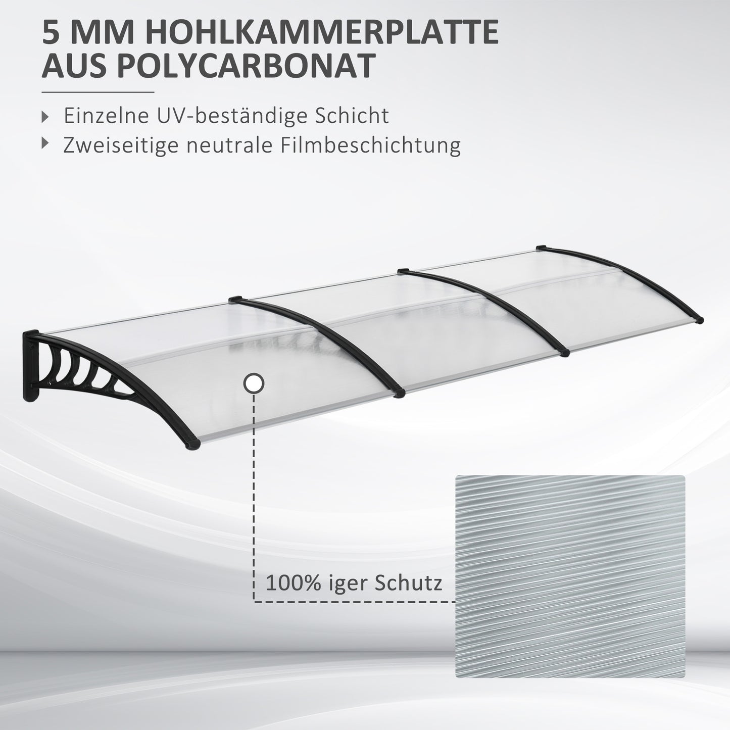 Voordeuroverkapping – Deurluifel – Overkapping – Zonwering – Luifel – Zwart Aluminium Frame – Transparant 5 mm Polycarbonaat Dak – UV- en Weerbestendig