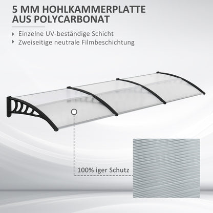 Voordeuroverkapping – Deurluifel – Overkapping – Zonwering – Luifel – Zwart Aluminium Frame – Transparant 5 mm Polycarbonaat Dak – UV- en Weerbestendig