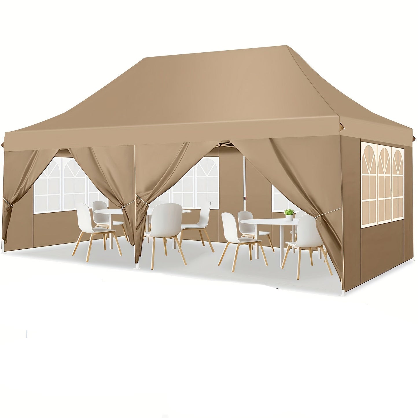 Pop-up Partytent – Vouwtent – Evenemententent – Markttent – Tuinpaviljoen – 6 Afneembare Zijwanden – 20x20 Meter Ruimte – Robuust Legering Frame – Khaki