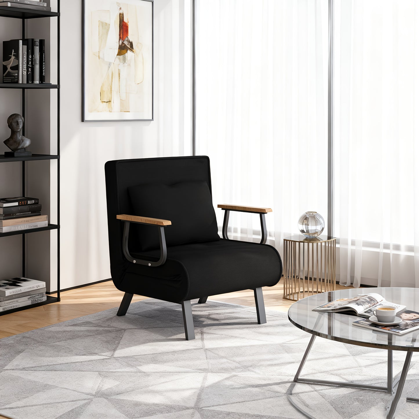 Vouwfauteuil – Slaapstoel – Klapstoel – Logeerstoel – Relaxstoel – Khaki Kleur – 5-Niveaus Verstelbare Rugleuning – Comfortabele Memory Foam Vulling