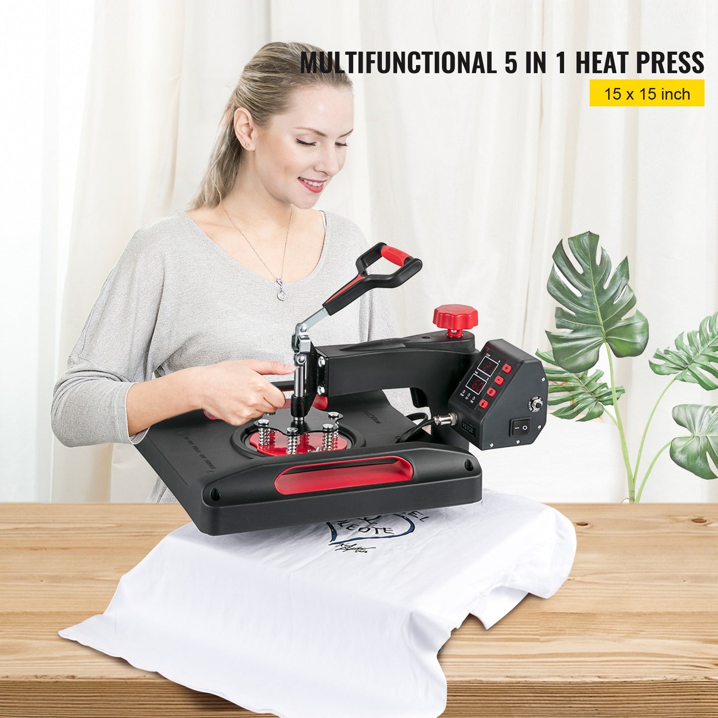 5-in-1 Hittepers – Hittepers Machine – Sublimatiepers – Transferpers – T-shirt Pers – 38x38 cm Hitteplaat – Dual-Tube Verwarming 1000W