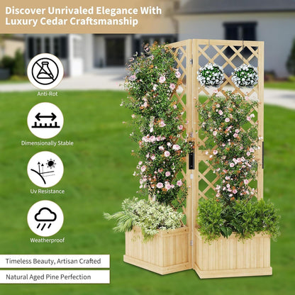 Houten Tuinscherm – Privacy Scherm – Tuinafscheiding – Tuinscherm Scharnierend – Buiten Scherm – 2 Schermen – Met Plantenbak – Afmetingen 104x25x165 cm – Gepolijst Hout Met Drainage