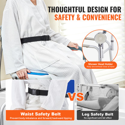 Douchekruk – Douchezitje – Badkruk – Badstoel – Badtransferbank – 360° Draaibare Zitting – Verstelbare Hoogte 52,5-69 cm – Draagvermogen 180 kg – Antislip Pootjes – Zijwaartse Schuiffunctie