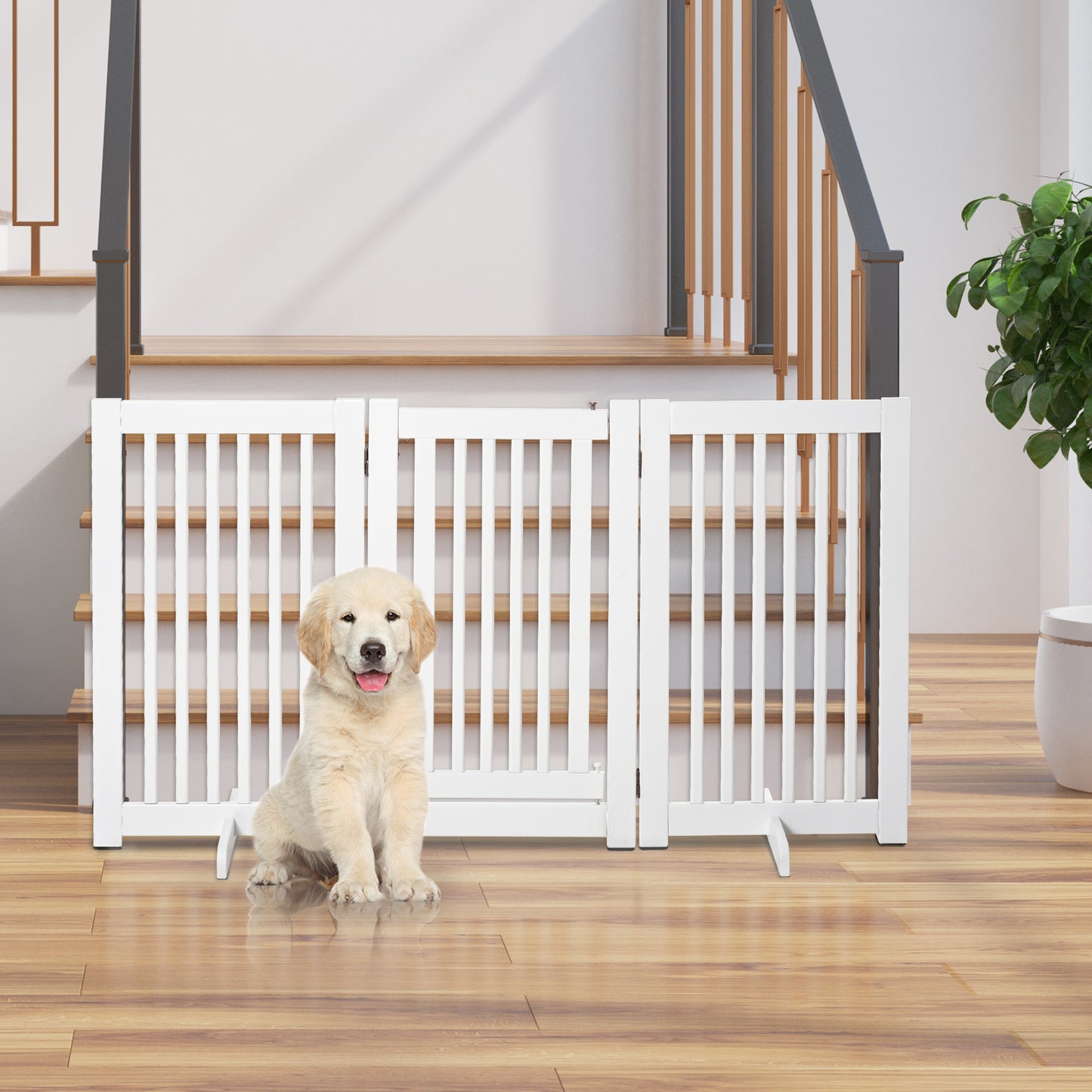 Speelhekje – Dierenbarrière – Babyhek – Veiligheidspaneel – Kinderafzetting – Inklapbaar – Verstelbaar tot 155 cm – MDF Wit
