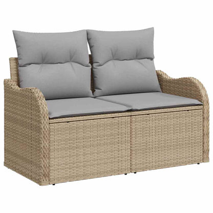 Modulaire Tuinbank – Loungeset Buiten – Tuinmeubel – Buitenbank – Balkonbank – Handgeweven Kunststof Riet – Weerbestendig Met Afneembare Kussens – Beige Grijs