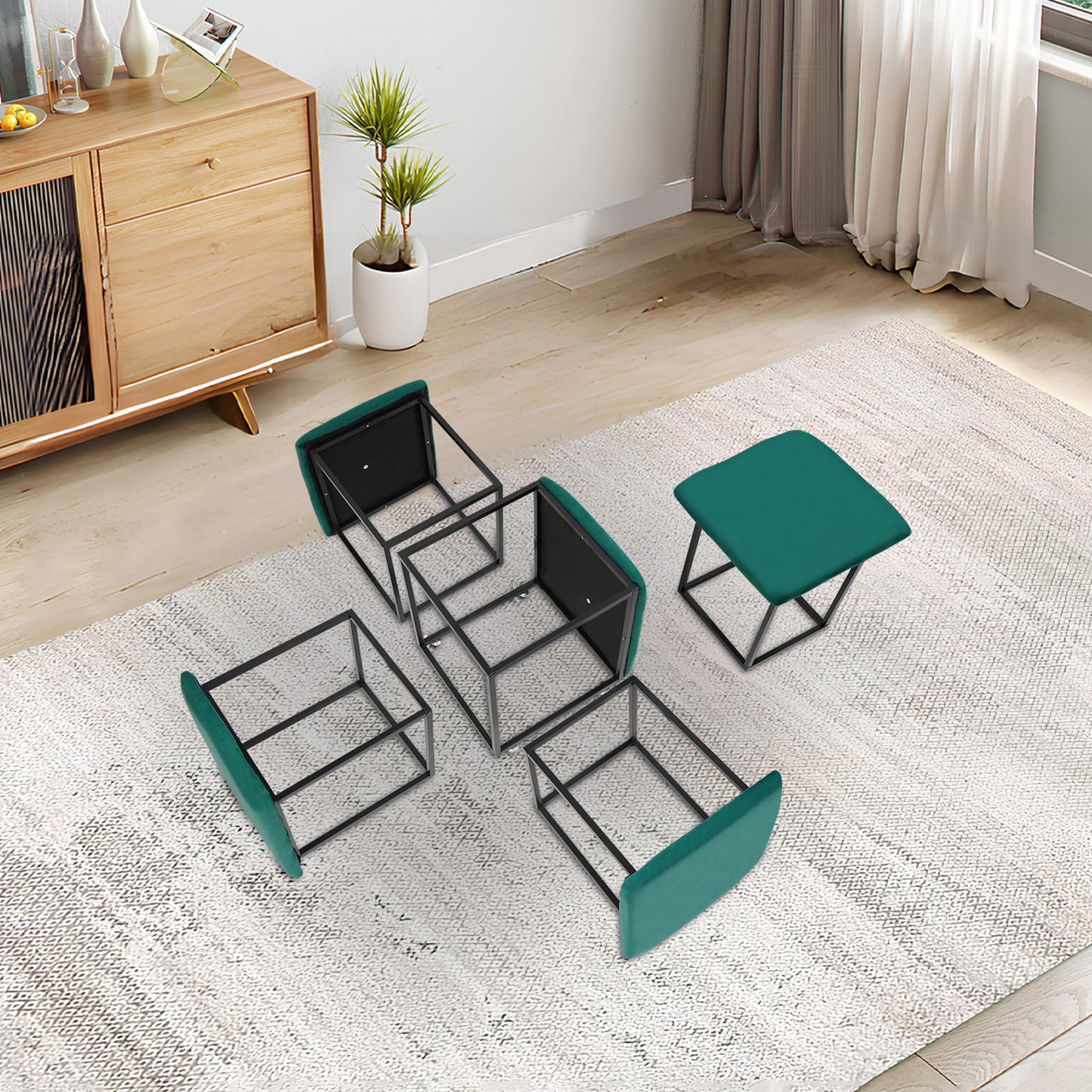 Ottoman – Poef – Voetenbank – Opbergkist – Zitbankje – 5-in-1 Multifunctioneel – Compact 18x48 cm – Comfortabele Memory Foam – Groen