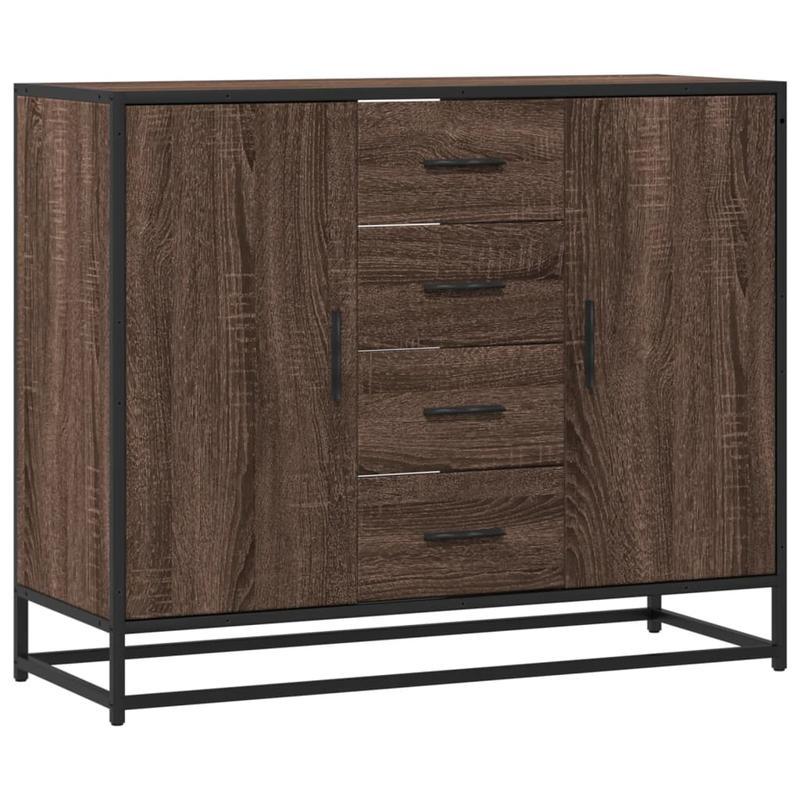 Modern Contemporary Sideboard Cabinet 92x35x76cm - Hardwood & Particle Board, 3 Drawers, 2 Doors, Removable Shelves, No Assembly Required, Floor-Standing Storage for Living Room, Bedroom, Office, Cabinet Storage, Bedroom Orga