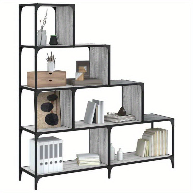 4-Tier Bookcase, 139x33.5x149cm, Treated Wood, Gray Sonoma, Vertical Shelves, Sturdy & Durable, Smooth Surface, Anti-Moisture, Anti-Warpage, Anti-Split, Perfect for Offices, Living Rooms, Bedrooms, Study Rooms, Standing Shelf