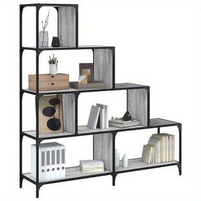 4-Tier Bookcase, 139x33.5x149cm, Treated Wood, Gray Sonoma, Vertical Shelves, Sturdy & Durable, Smooth Surface, Anti-Moisture, Anti-Warpage, Anti-Split, Perfect for Offices, Living Rooms, Bedrooms, Study Rooms, Standing Shelf
