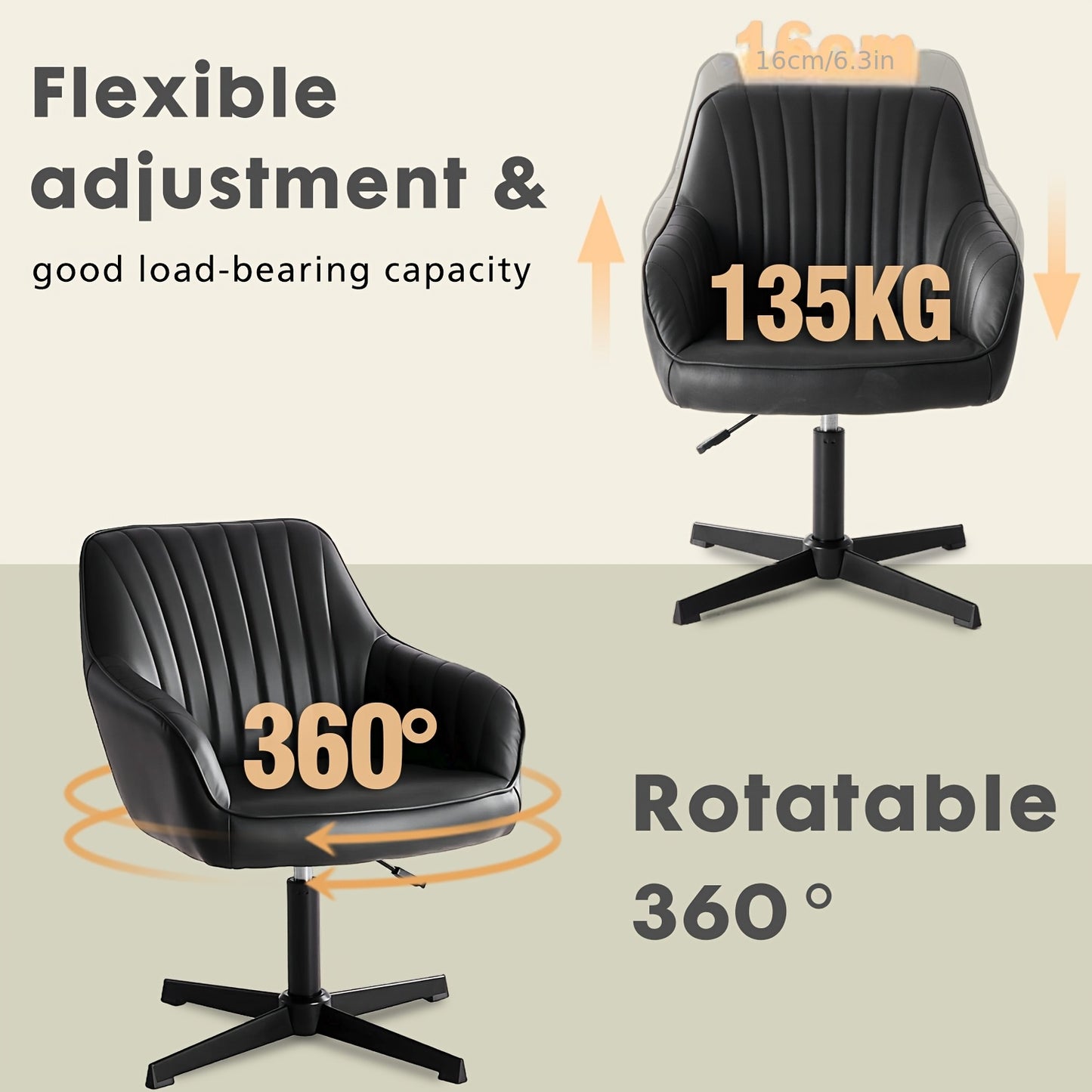 Bureaustoel – Werkstoel – Kantoorstoel – Studiekamerstoel – Draaistoel – Verstelbare Hoogte – Ergonomische Lendensteun – Stevig Metalen Frame – Max 135 Kg