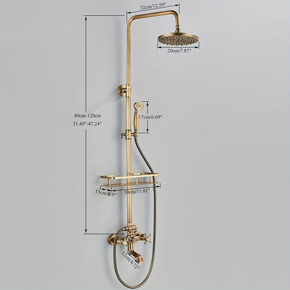 Douche Systeem – Regendouche – Handdouche – Muurkraan – Douchekraan – Antieke Messing Afwerking – 8 Inch Regendouchekop – Geen Elektriciteit Nodig