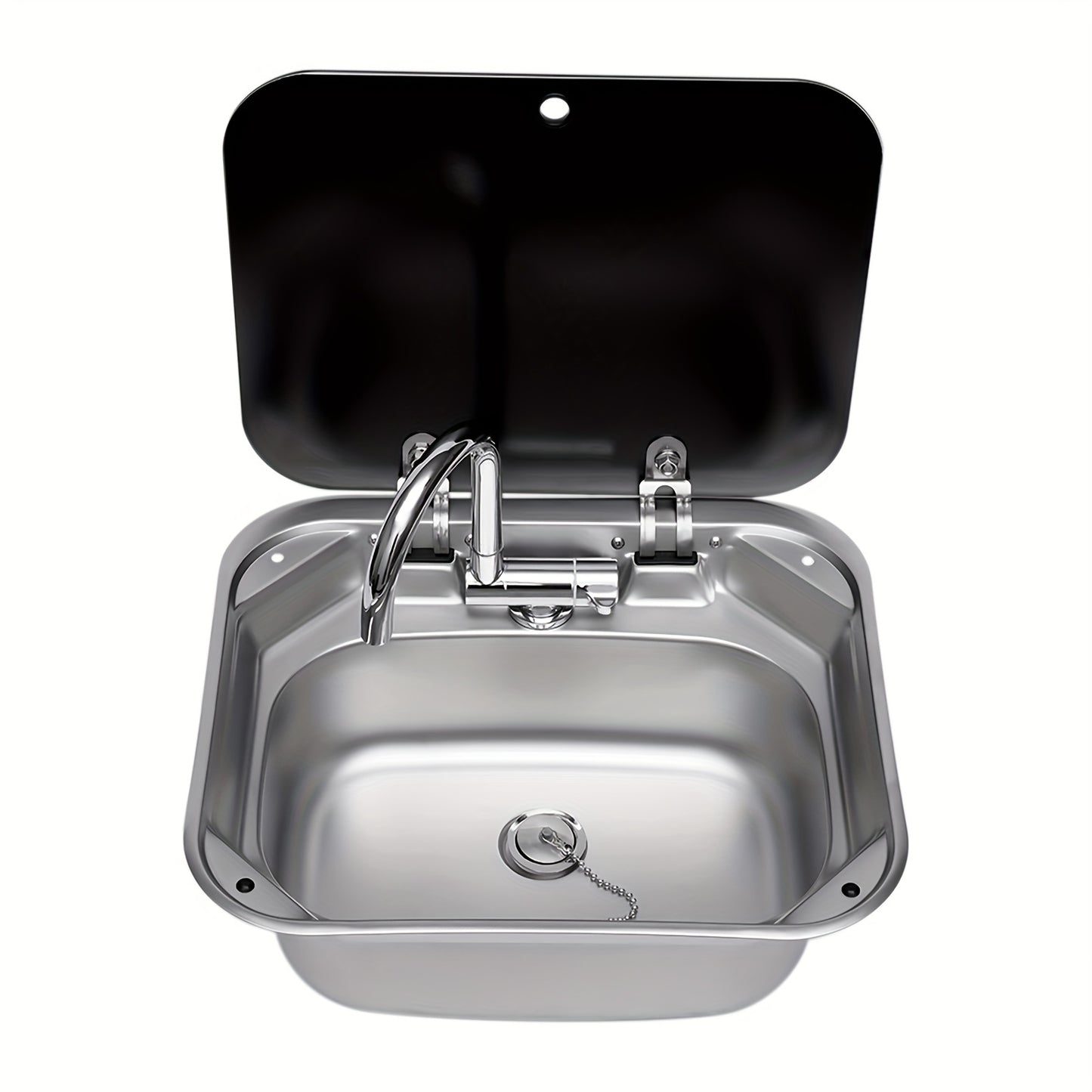 Wasbak – Spoelbak – Wastafel – Afwasbak – Roestvrij Stalen Camper Spoelbak – Compact Formaat – Temperglas Deksel