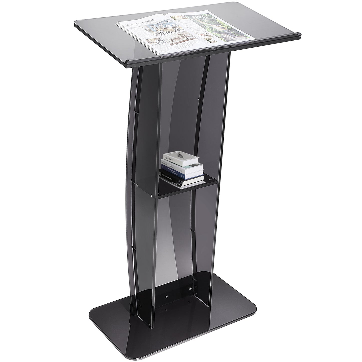 Acryl Podium – Sprekersstandaard – Presentatiepult – Lectern – Transparant Podium – Hoogte 120 cm – Dikke Heldere Acrylplaat – Opbergruimte en Penhouder – Zwarte Accenten