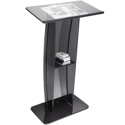 Acryl Podium – Sprekersstandaard – Presentatiepult – Lectern – Transparant Podium – Hoogte 120 cm – Dikke Heldere Acrylplaat – Opbergruimte en Penhouder – Zwarte Accenten