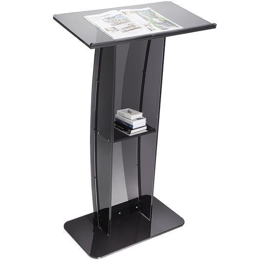 Acryl Podium – Sprekersstandaard – Presentatiepult – Lectern – Transparant Podium – Hoogte 120 cm – Dikke Heldere Acrylplaat – Opbergruimte en Penhouder – Zwarte Accenten