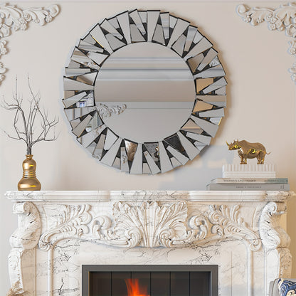 Decoratieve Ronde Spiegel – Wandspiegel – Accentspiegel – Badkamerspiegel – Woonkamer Spiegel – 80x80 cm – Silvery Glas – Zonnestraal Design