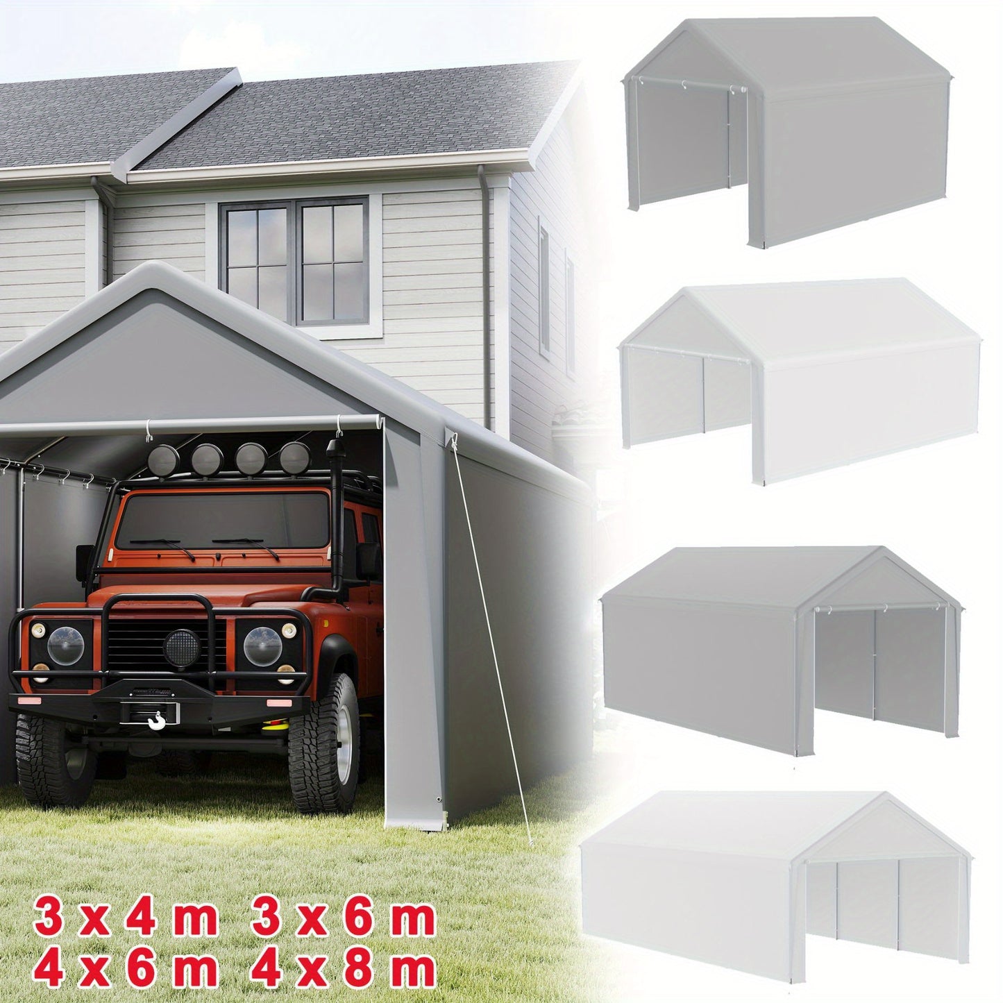 Carport Tent Garage – Auto Overkapping – Carport Schuur – Mobiele Garage – Opslag Tent – Afneembare Zijwanden – 3x6 Meter – Stalen Frame Grijs/Wit