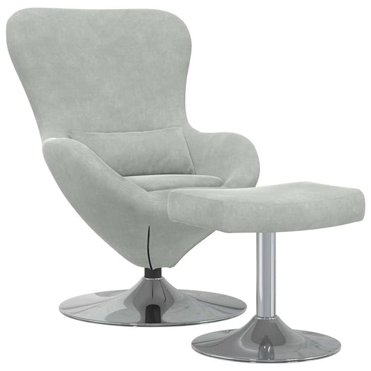 Draaifauteuil – Draaistoel – Relaxfauteuil – Lounge stoel – Zwarte fauteuil – Lichtgrijs Fluweel – Ingebouwde Voetensteun – Ergonomisch Comfort