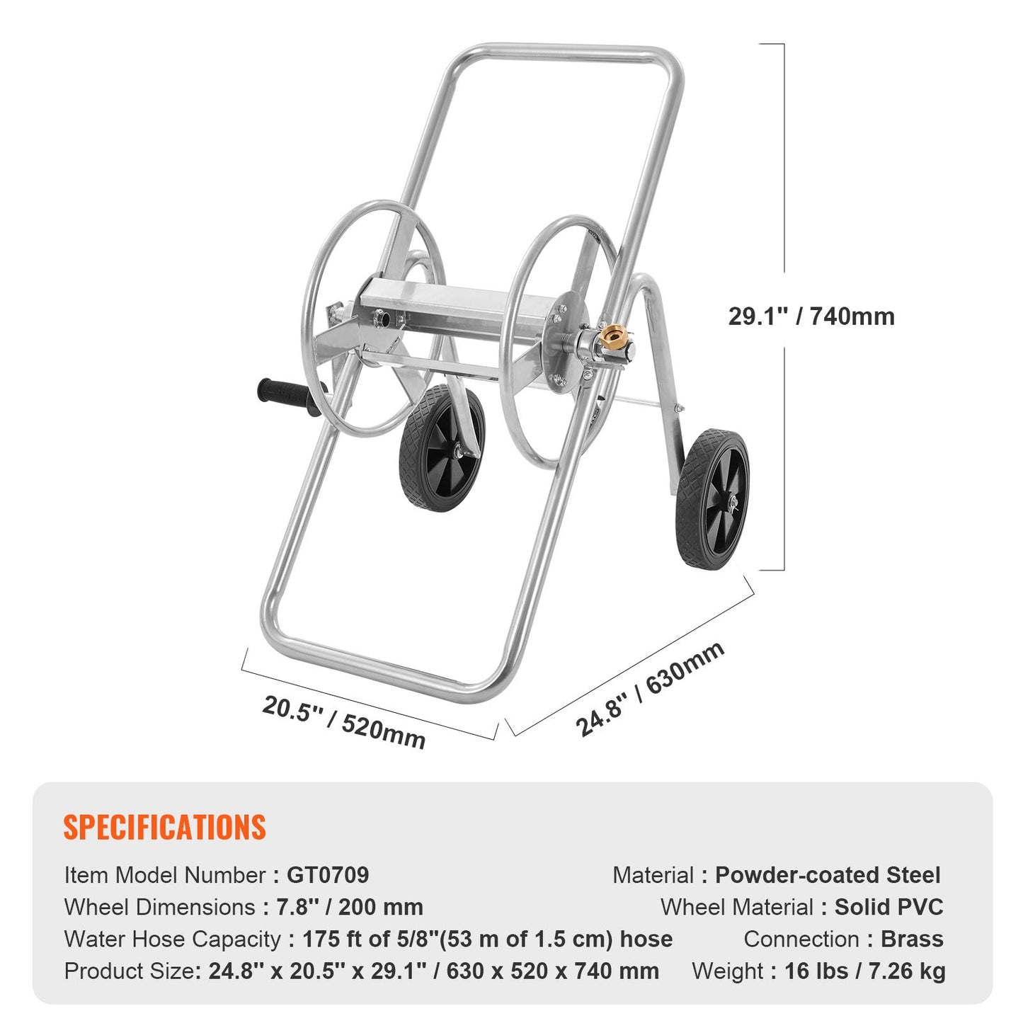 Tuinslangwagen – Slangenwagen – Slanghaspel – Tuinslanghaspel – Tuinslanghouder – 175 ft Capaciteit – Robuust Stalen Frame