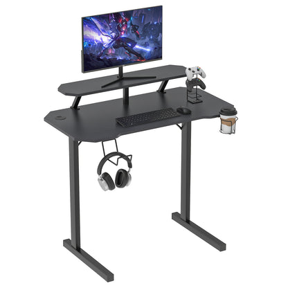 Professional Gaming Table with 80cm Display Stand, 100 x 55 x 74cm, Extra Large Modern Ergonomic Black PC Carbon Fiber Desktop Gaming Workstation with Cup Holder and Headphone Hook