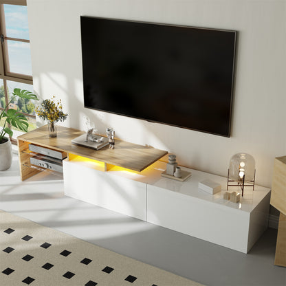 TV Meubel – Meubel TV Met Rangement – Entertainment Center – Table Voor TV – TV Kast – Glazen Planken – Hoogglans Wit Afwerking – Duurzame Niet-Houten Constructie