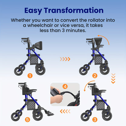 Rollator – Looprek – Mobiliteitshulpmiddel – Wandelwagen – Transportstoel – Lichtgewicht en Opvouwbaar – Inclusief Zitfunctie en Remsysteem