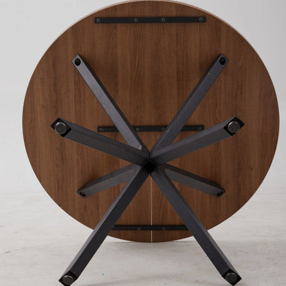 Eettafel – Rond Tafeltje – Keukentafel – Woonkamertafel – Bijzettafel – 100 cm Diameter – Donker Houten Blad – Zwart Metalen Onderstel