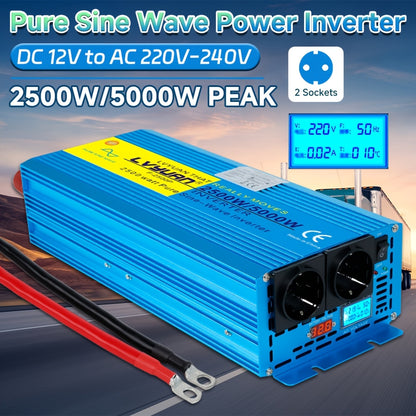 Omvormer – Spanningomzetter – Inverter – Stroomomzetter – 12V Naar 230V – 2500W Pure Sinusgolf – Aluminium Behuizing Met LCD Display