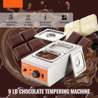 Chocolade smeltketel – Chocolade smelter – Chocolade smeltpan – Chocolade temper apparaat – Chocolade smeltmachine – 2 aparte verwarmingscilinders – 800W roestvrij staal