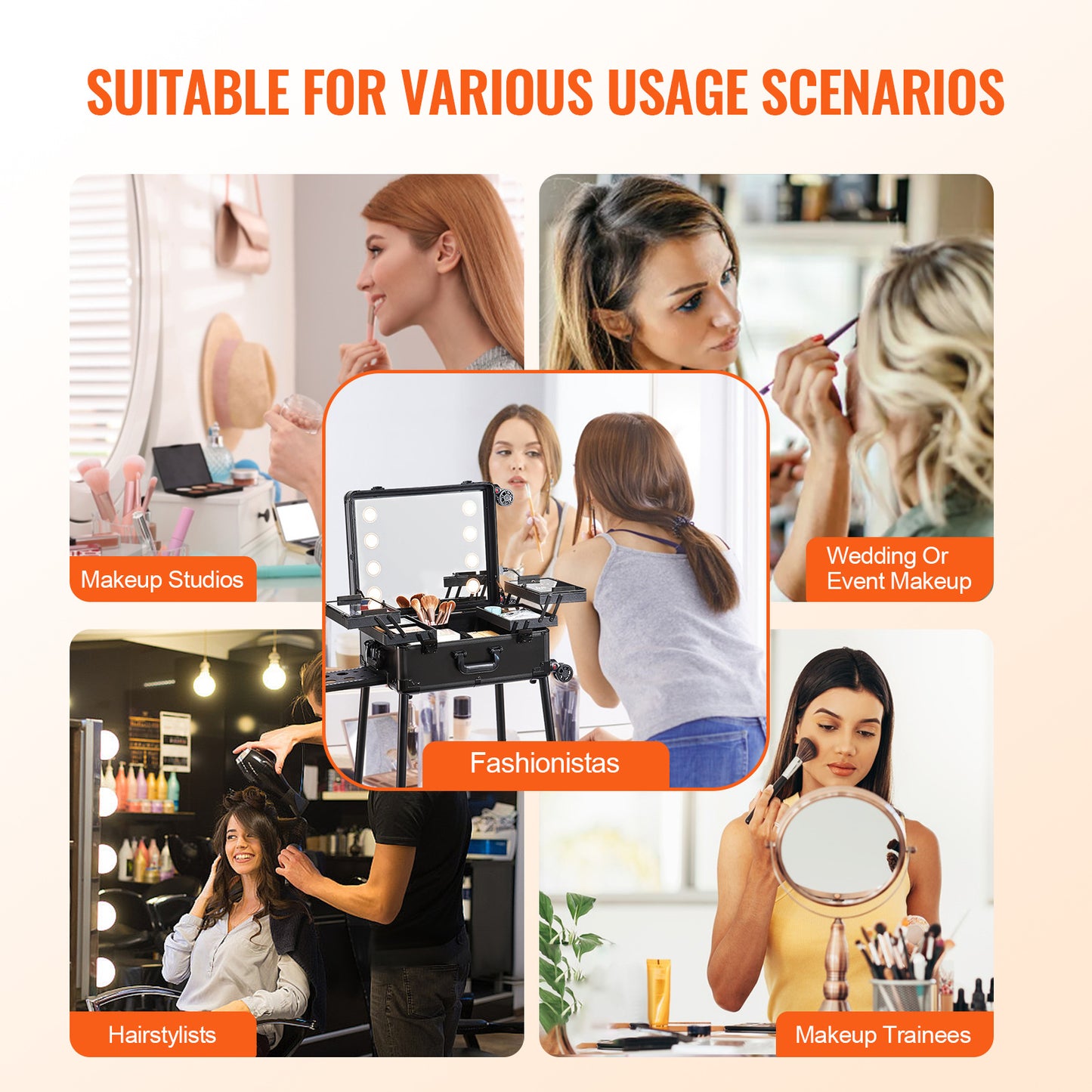 Make-up Koffer – Make-up Trolley – Beautycase – Cosmetica Koffer – Schminkkoffer – 4 Uitschuifbare Trays – LED Spiegel Met 3 Lichtstanden