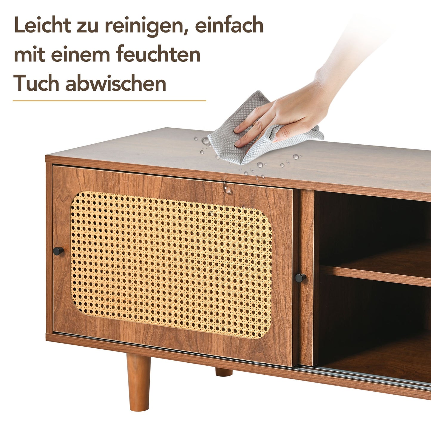 Rattan Shoe Cabinet with 2 Doors, Adjustable Shelf, Walnut Finish, Stylish Shoe Storage for Hallway, Living Room, and Bedroom, 104*40*48 cm
