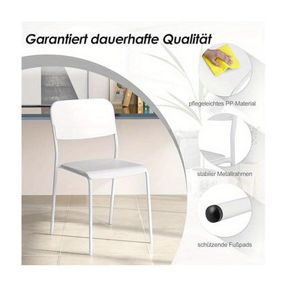 Eetkamerstoelen – Stapelbare Stoelen – Keukenstoelen – Zonder Armleuning – Set Van 4 – Met Metalen Frame – Comfortabel En Duurzaam – Wit
