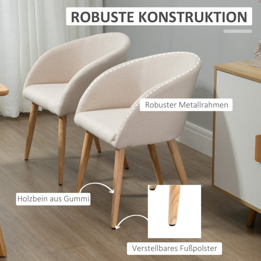 Eetkamerstoel – Stoel – Kuipstoel – Keukenstoel – Armstoel – Set van 2 – Bekleed Met Houten Poten – Max 150kg Draagvermogen – Beige Retro Design