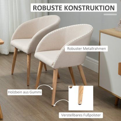 Eetkamerstoel – Stoel – Kuipstoel – Keukenstoel – Armstoel – Set van 2 – Bekleed Met Houten Poten – Max 150kg Draagvermogen – Beige Retro Design