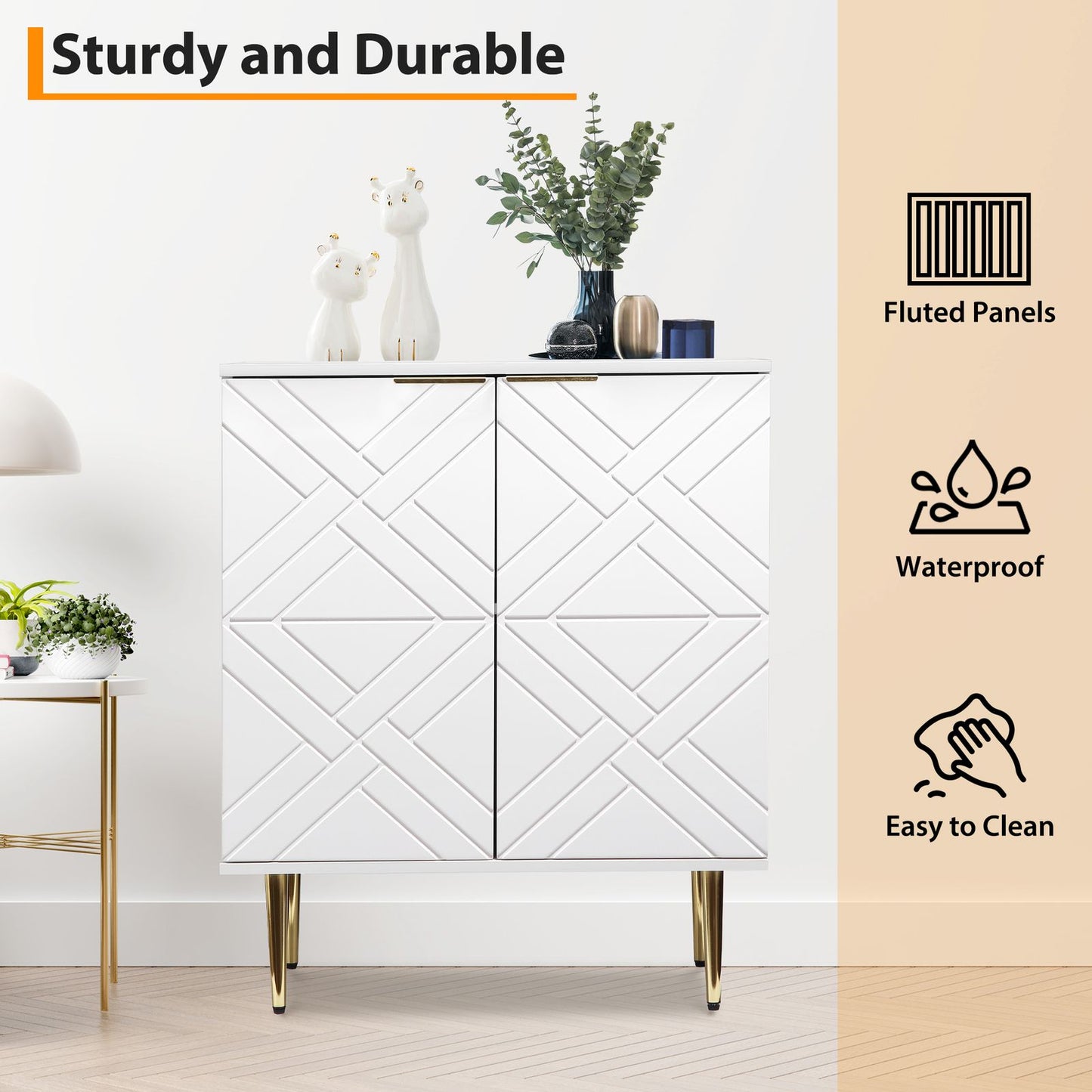 Sideboard – Dressoir – Buffetkast – Opbergkast – Witte Kast – Warm Wit – Verstelbare Planken – Compact Design