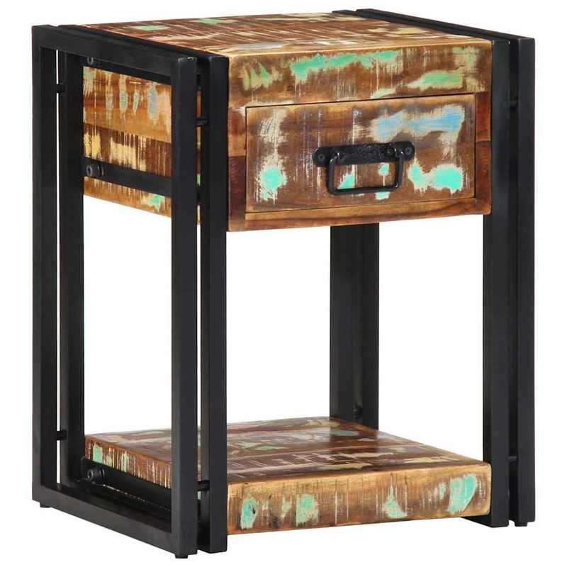 2pcs Modern Farmhouse Bedside Table with Storage - Sturdy Recycled Solid Wood Nightstand, 40x35x50cm, & Brown Distressed Finish, Space-Saving Design for Bedroom